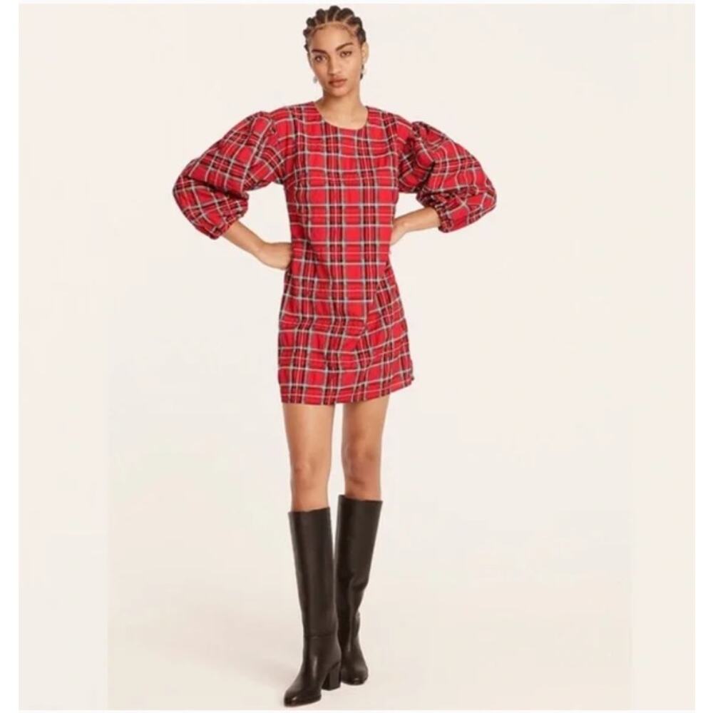 J. Crew Good Tidings Plaid Red Mini‎ Dress Large Holiday Festive Christmas Party
